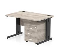 Impulse 1200x800 Desk Grey Oak/Black Cable Managed 3 Drawer Mobile Ped