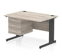 Impulse 1200x800 Desk Grey Oak/Black Cable Managed Leg 3 Dr Fixed Ped