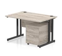 Impulse 1200x800 Desk Grey Oak/Black Cantilever 2 Drawer Mobile Ped