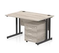 Impulse 1200x800 Desk Grey Oak/Black Cantilever 3 Drawer Mobile Ped