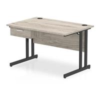 Impulse 1200x800 Desk Grey Oak/Black Cantilever Leg 1 Drawer Fixed Ped