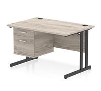 Impulse 1200x800 Desk Grey Oak/Black Cantilever Leg 2 Drawer Fixed Ped