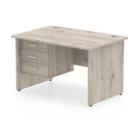 Impulse 1200x800 Desk Grey Oak Panel Leg + 3 Drawer Fixed Pedestal