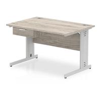Impulse 1200x800 Desk Grey Oak/Silver Cable Managed Leg 1 Dr Fixed Ped