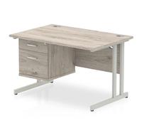 Impulse Cantilever Straight Desk Silver Frame With Fixed Pedestal