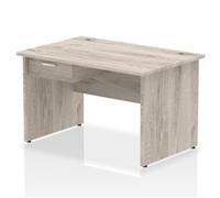 Impulse 1200x800 Desk Grey Oak Top Panel End 1x1 Drawer Fixed Ped