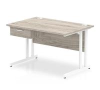 Impulse 1200x800 Desk Grey Oak/White Cantilever Leg 1 Drawer Fixed Ped