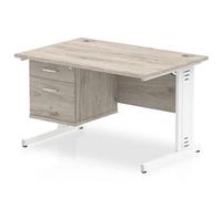 Impulse 1200x800 Desk Grey Oak White Leg + Fixed Pedestal
