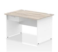 Impulse 1200x800 Desk Grey Oak/White Panel End 1x1 Drawer Fixed Ped
