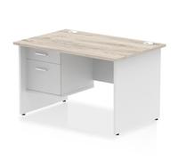Impulse 1200x800 Desk Grey Oak/White Panel End 1x2 Drawer Fixed Ped
