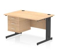 Impulse 1200 x 800mm Straight Office Desk Maple Top Black Cable Managed Leg Work