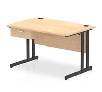 Impulse 1200x800 Desk Maple/Black Cantilever Leg 1x1 Drawer Fixed Ped
