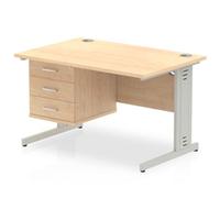 Impulse 1200x800 Desk Maple Silver Cable Managed Leg + Fixed Pedestal