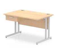 Impulse 1200x800 Desk Maple/Silver Cantilever Leg 1x1 Drawer Fixed Ped