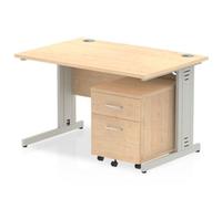 Impulse 1200x800 Desk Maple Top Silver Cable Managed Leg + Mobile Ped