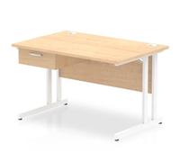 Impulse 1200x800 Desk Maple/White Cantilever Leg 1x1 Drawer Fixed Ped