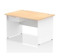 Impulse 1200x800 Desk Maple/White Panel End 1x1 Drawer Fixed Ped