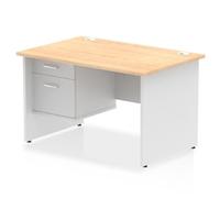 Impulse 1200x800 Desk Maple/White Panel End Leg 1x2 Drawer Fixed Ped