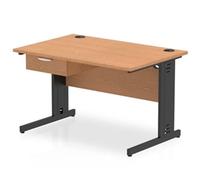 Impulse 1200x800 Desk Oak/Black Cable Managed Leg 1x1 Drawer Fixed Ped