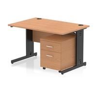 Impulse 1200x800 Desk Oak/Black Cable Managed Leg 2 Drawer Mobile Ped