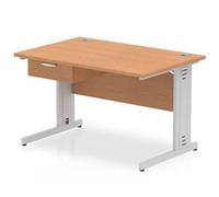 Impulse 1200x800 Desk Oak/Silver Cable Managed Leg 1 Dr Fixed Ped