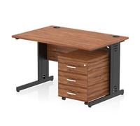Impulse 1200x800 Desk Walnut/Black Cable Managed 3 Drawer Mobile Ped