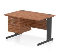 Impulse 1200x800 Desk Walnut/Black Cable Managed Leg 2 Dr Fixed Ped