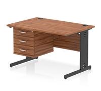 Impulse 1200x800 Desk Walnut/Black Cable Managed Leg 3 Dr Fixed Ped