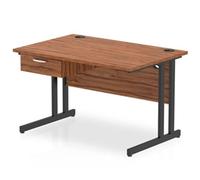 Impulse 1200x800 Desk Walnut/Black Cantilever Leg 1x1 Drawer Fixed Ped