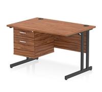 Impulse 1200x800 Desk Walnut/Black Cantilever Leg 1x2 Drawer Fixed Ped