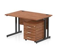 Impulse 1200x800 Desk Walnut/Black Cantilever Leg 3 Drawer Mobile Ped