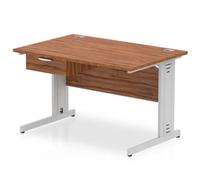 Impulse 1200x800 Desk Walnut/Silver Cable Managed Leg 1 Dr Fixed Ped