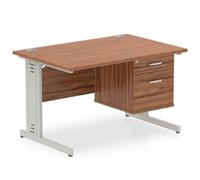 Impulse 1200x800 Desk Walnut Silver Cable Managed Leg + Fixed Pedestal