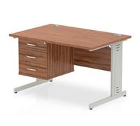 Impulse Bench 1200 X 800mm Straight Office Desk Walnut Top Silver Cable Managed