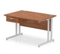 Impulse 1200x800 Desk Walnut/Silver Cantilever Leg 1 Drawer Fixed Ped