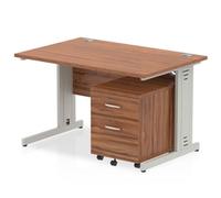 Impulse 1200x800 Desk Walnut Top Silver Cable Managed Leg + Mobile Ped