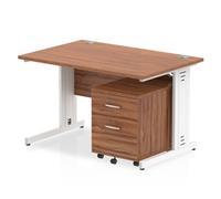 Impulse 1200x800 Desk Walnut Top White Cable Managed Leg + Mobile Ped