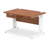 Impulse 1200x800 Desk Walnut/White Cable Managed Leg 1 Dr Fixed Ped