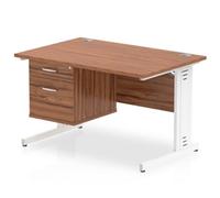 Impulse 1200x800 Desk Walnut White Cable Managed Leg + Fixed Pedestal
