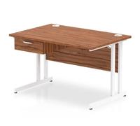 Impulse 1200x800 Desk Walnut/White Cantilever Leg 1x1 Drawer Fixed Ped