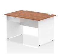 Impulse 1200x800 Desk Walnut/White Panel End 1x1 Drawer Fixed Ped