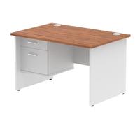 Impulse 1200x800 Desk Walnut/White Panel End Leg 1x2 Drawer Fixed Ped