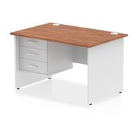 Impulse 1200x800 Desk Walnut/White Panel End Leg 1x3 Drawer Fixed Ped