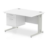 Impulse 1200x800 Desk White Silver Cable Managed Leg + Fixed Pedestal