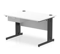 Impulse 1200x800 Desk White Top Black Cable Managed Leg 1 Dr Fixed Ped