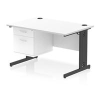 Impulse 1200 x 800mm Straight Office Desk White Top Black Cable Managed Leg Workstation 1 x 2 Drawer Fixed Pedestal
