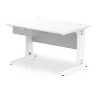 Impulse 1200x800 Desk White Top White Cable Managed Leg 1 Dr Fixed Ped