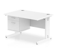 Impulse 1200x800 Desk White White Cable Managed Leg + Fixed Pedestal