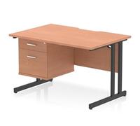Impulse 1200x800 Scalloped Desk Beech Black Cantilever Leg + 2D Ped