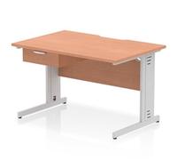 Impulse 1200 x 800mm Scalloped Edge Office Desk Beech Top Silver Cable Managed L